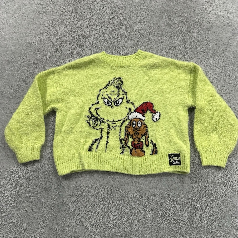 The Grinch x Justice Sweater Kids S (7/8) Green Christamas Holiday Baggy